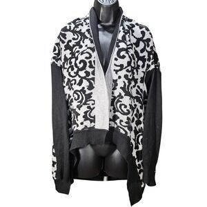 DKNY Vintage Black & White Abstract Damask Open Front Cardigan M
